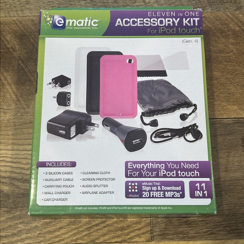 Ematic Accessory Kit iPod Touch 4G Multi 11-in-1 Travel Bundle Cases Charger
